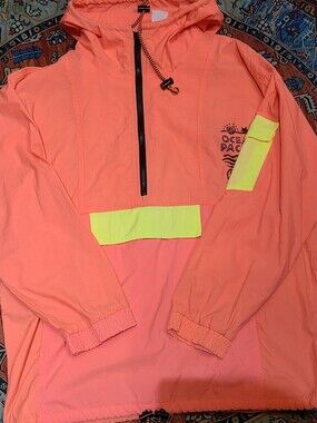 1980's Ocean Pacific Nylon Neon Coral Anorak Pullover
